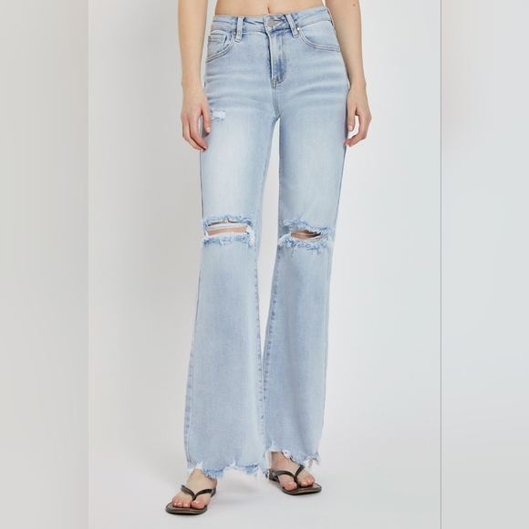 RISEN Denim - RISEN Distressed High-Rise Jeans Retro Straight Wide Leg Classic Denim Pants